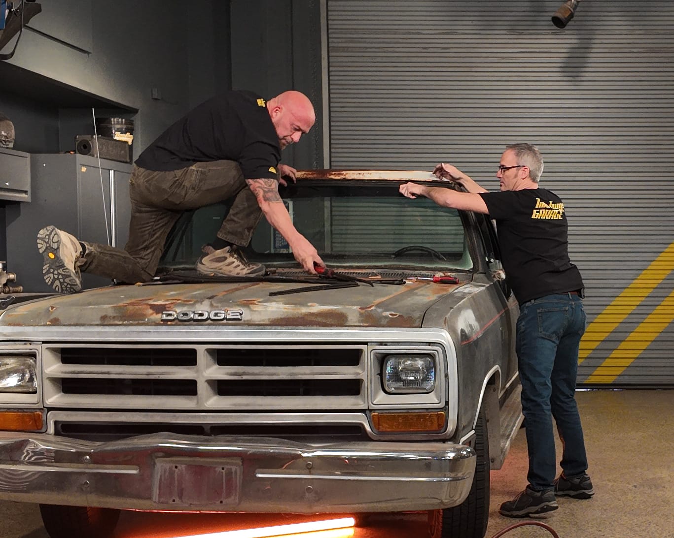 Kevin and willie do some fab work on a Dodge truck.